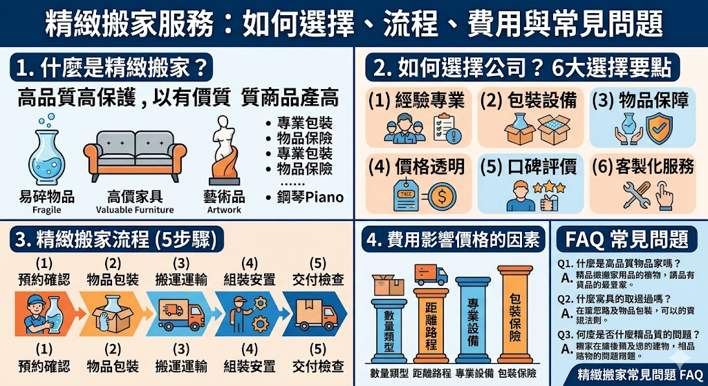 精緻搬家服務提供專業、高品質的搬遷體驗，特別適合需要搬運高價、易碎或大件物品的客戶。這些服務不僅確保物品的安全，還能提供定制包裝與專業設備，保障每個搬遷細節。選擇精緻搬家時，您需要考慮搬家公司經驗、費用與保險保障等因素。本文將詳細介紹精緻搬家的流程、選擇要點、費用影響因素，以及常見問題，幫助您做出最合適的決策。